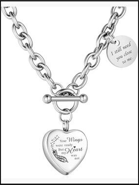Heart Ashes Locket Necklace Cremation Urn Stainless Steel Memorial Keepsake